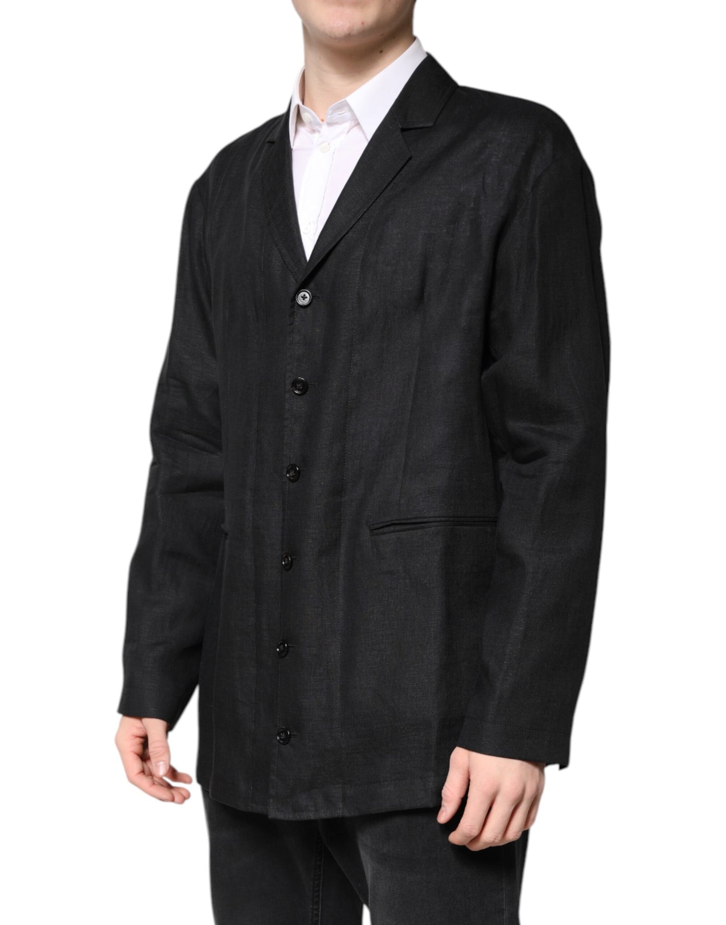 Dolce & Gabbana Black Linen Single Breasted Men Coat Blazer