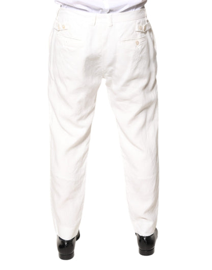 Dolce & Gabbana White Linen Mid Waist Men Dress Pants