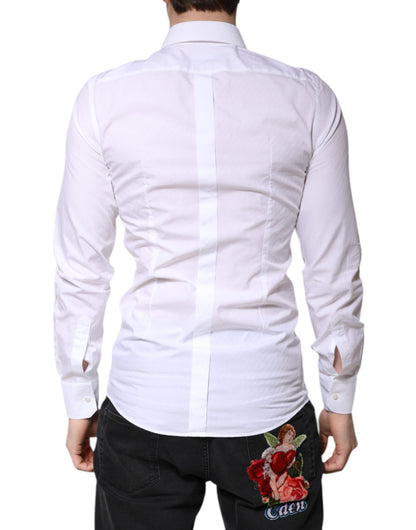 Dolce & Gabbana White Cotton GOLD Dress Formal Collared Shirt