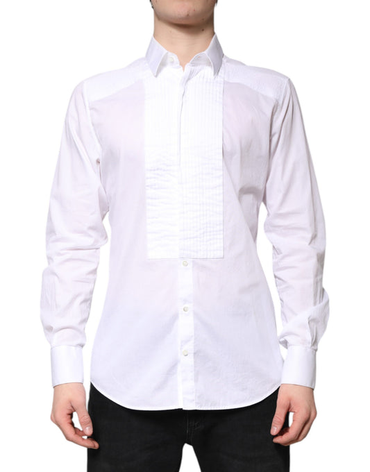 Dolce & Gabbana White GOLD Cotton Poplin Bib Men Dress Shirt