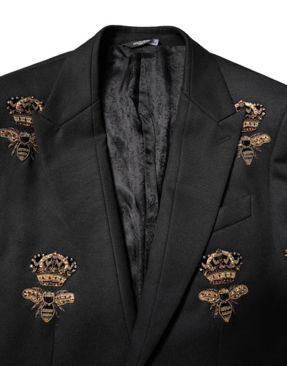 Dolce & Gabbana Black Bee Crown Embroidery 2 Piece Suit