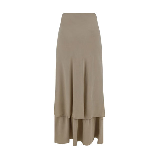 Quira Beige Silk Long Skirt