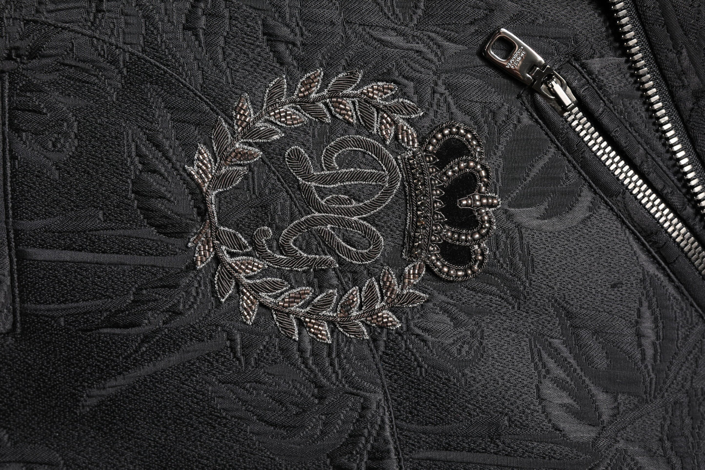 Dolce & Gabbana Black Brocade Cotton Full Zip Biker Jacket