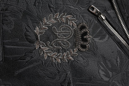 Dolce & Gabbana Black Brocade Cotton Full Zip Biker Jacket