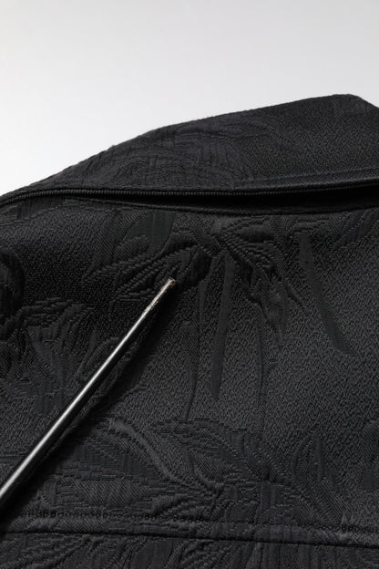 Dolce & Gabbana Black Brocade Cotton Full Zip Biker Jacket