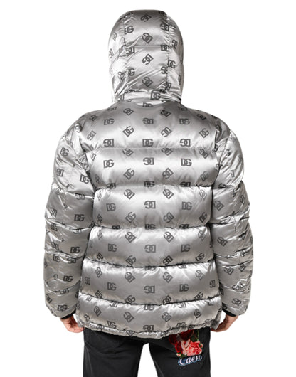 Dolce & Gabbana Silver Logo Full Zip Hooded Quilted Jacket