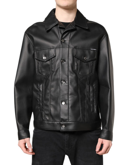 Dolce & Gabbana Black Polyester Button Down Biker Jacket