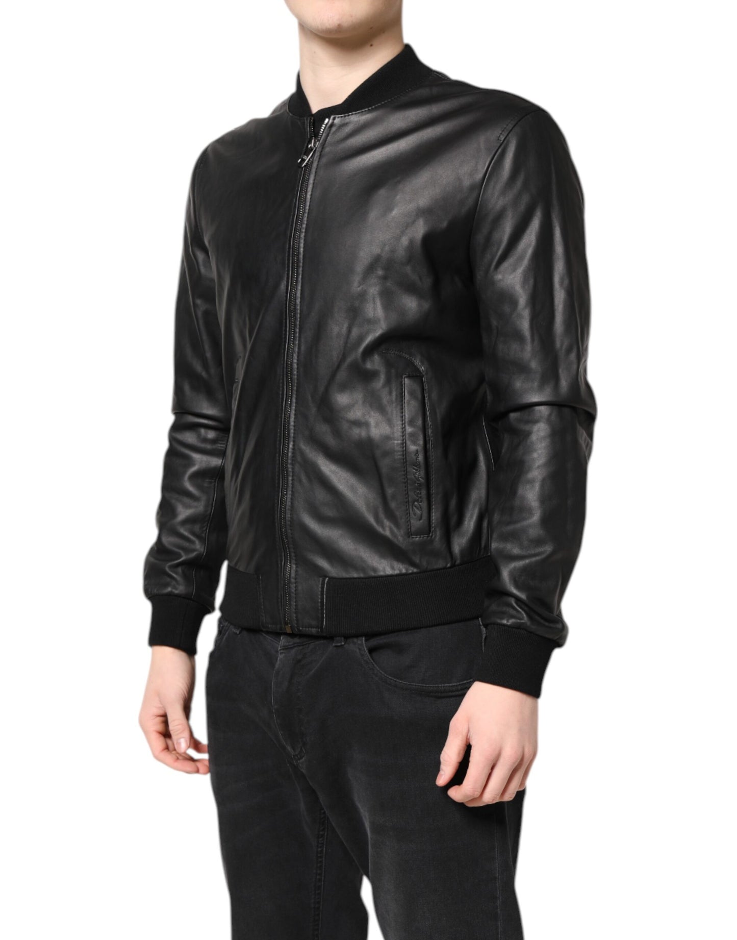 Dolce & Gabbana Black Lambskin Leather Full Zip Biker Jacket