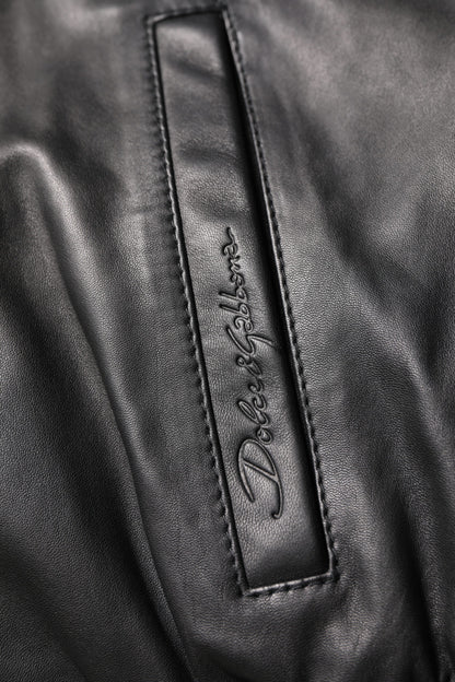 Dolce & Gabbana Black Lambskin Leather Full Zip Biker Jacket