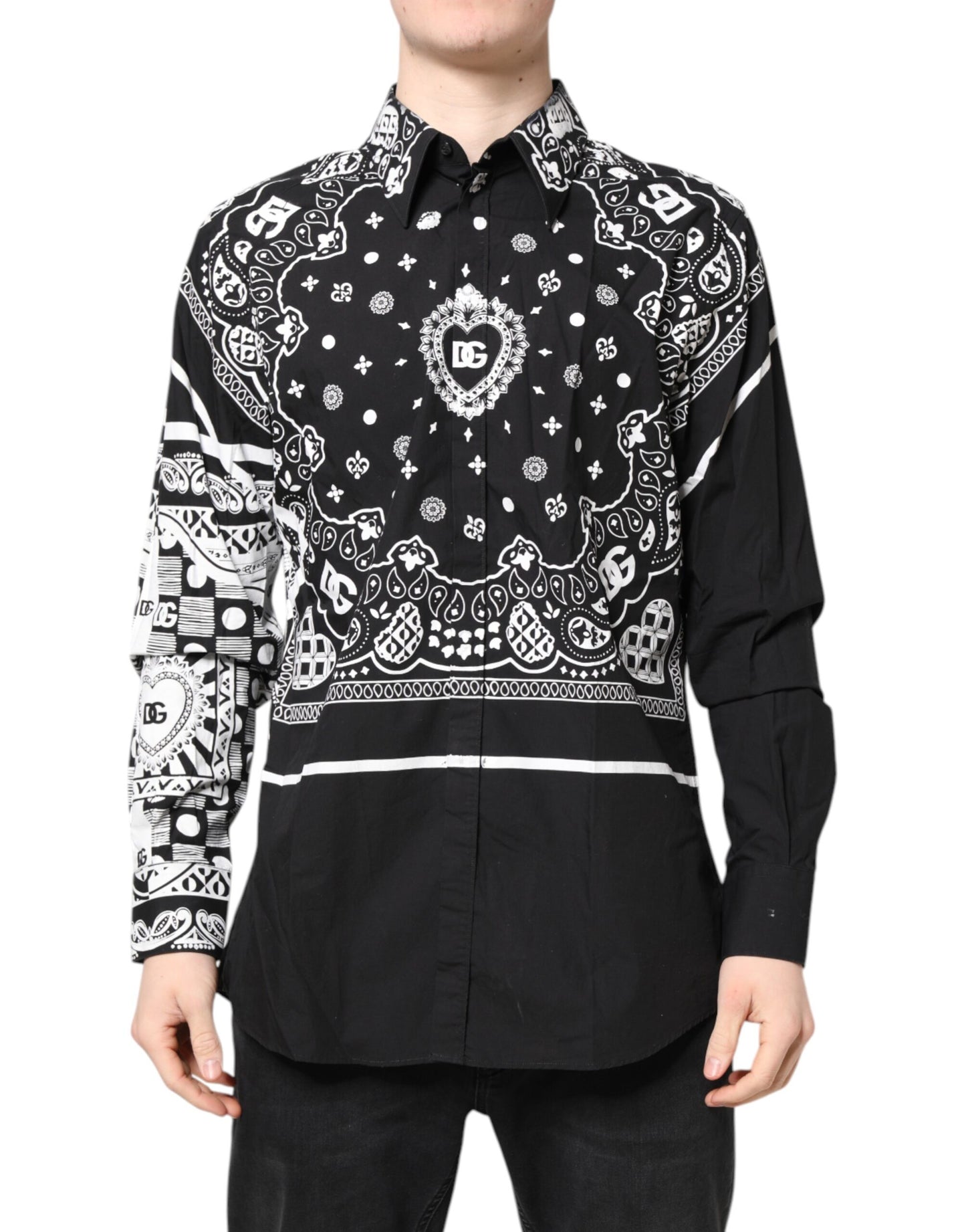 Dolce & Gabbana Black White Bandana MARTINI Men Dress Shirt