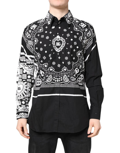 Dolce & Gabbana Black White Bandana MARTINI Men Dress Shirt