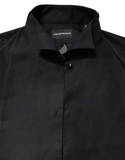 Emporio Armani Black Cotton Long Sleeves Formal Dress Shirt