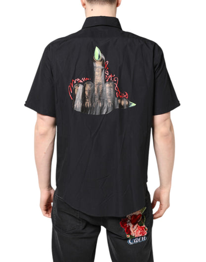 MSGM Black Printed Short Sleeves Collared Men Casual Shirt