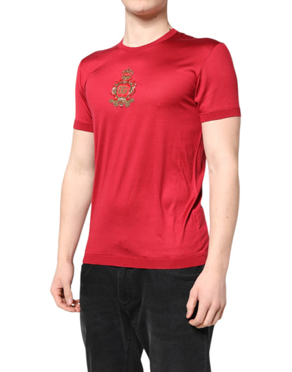 Dolce & Gabbana Red Silk DG Crown Logo Short Sleeve T-shirt