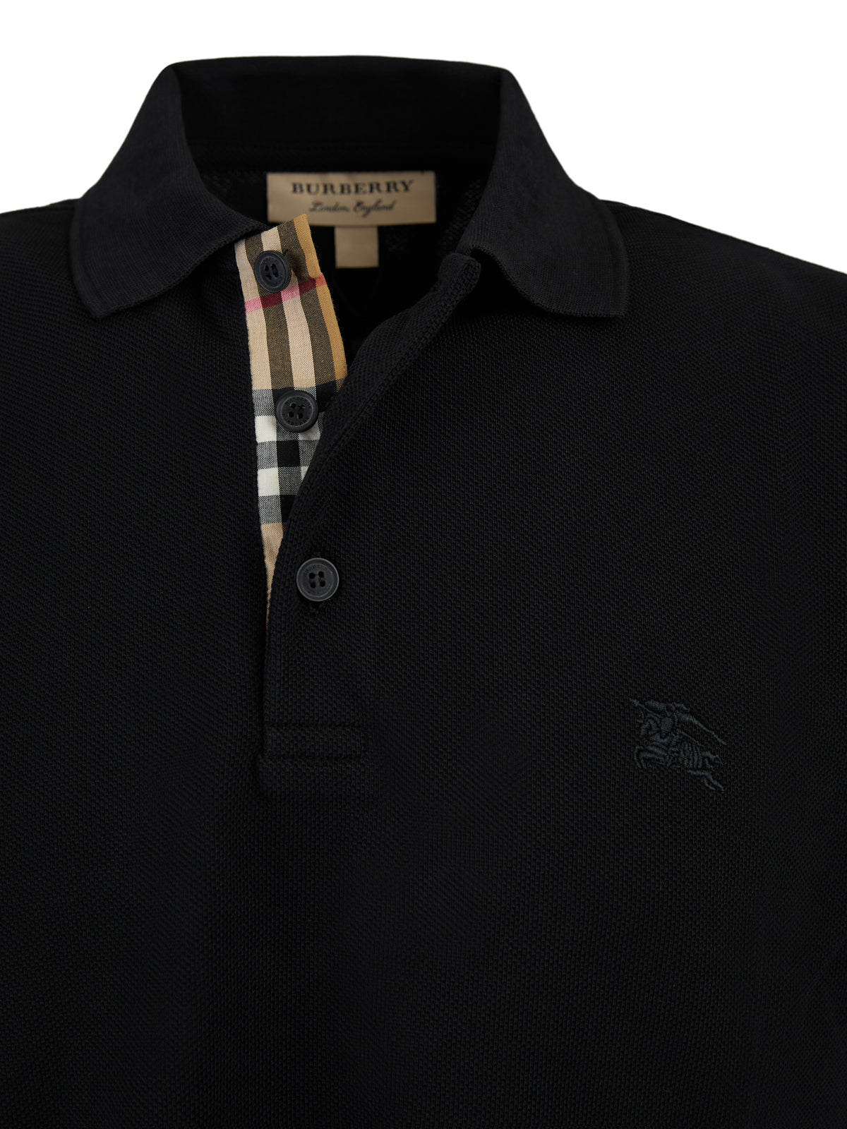Burberry Black Cotton Collared Polo Shirt