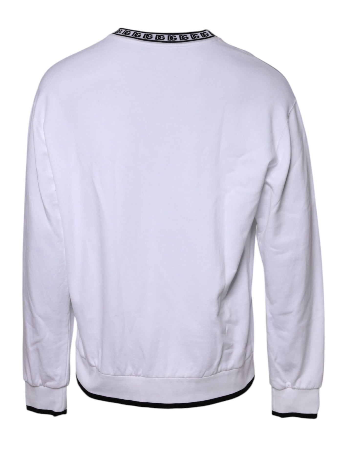 Dolce & Gabbana White Logo Cotton Crew Neck Pullover Sweater