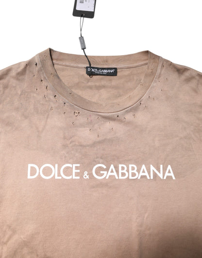Dolce & Gabbana Beige Tie Dye Logo Print Cropped T-shirt