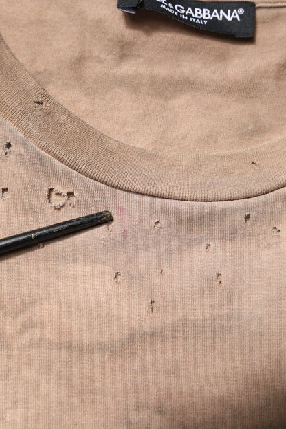 Dolce & Gabbana Beige Tie Dye Logo Print Cropped T-shirt