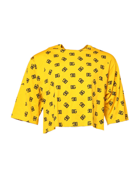 Dolce & Gabbana Yellow Cotton DG Logo Print Cropped T-shirt