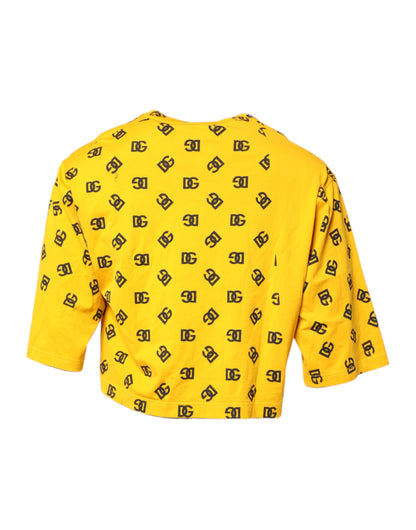 Dolce & Gabbana Yellow Cotton DG Logo Print Cropped T-shirt