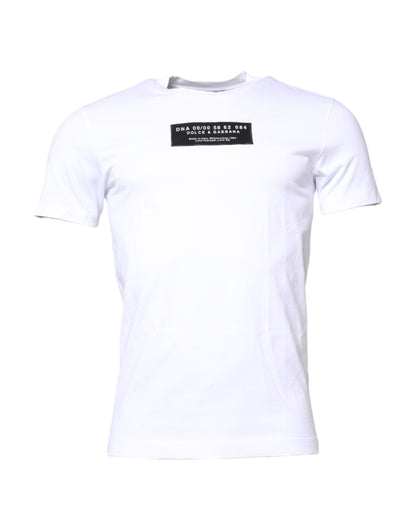 Dolce & Gabbana White Cotton Logo Patch Crew Neck T-shirt