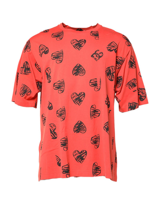 Dolce & Gabbana Red Cotton Short Sleeve DG Heart Logo T-shirt