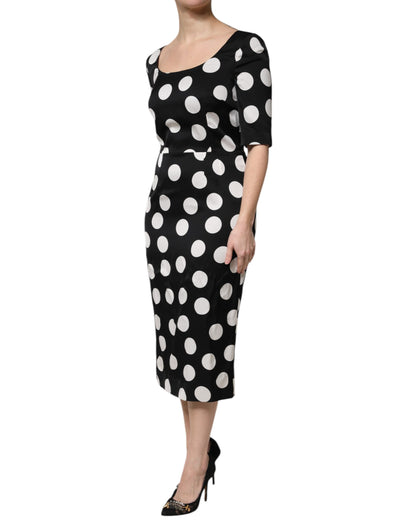 Dolce & Gabbana Black White Polka Dot Sheath Midi Dress