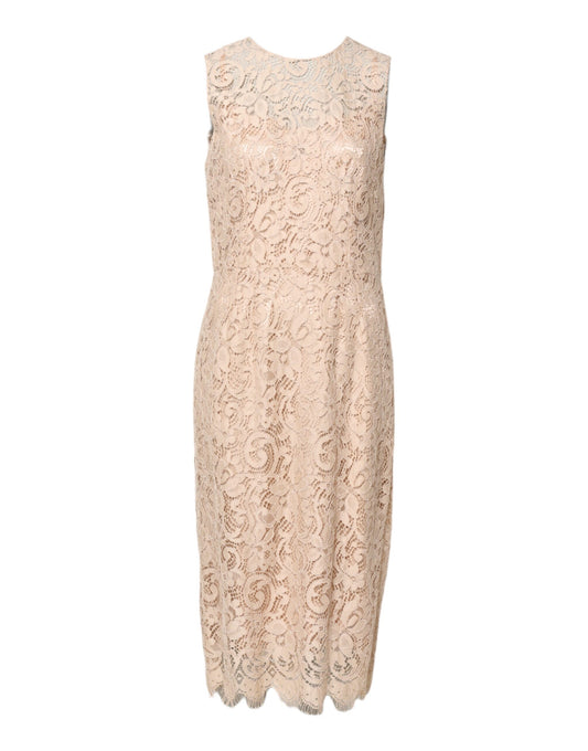 Dolce & Gabbana Beige Floral Lace Sleeveless Sheath Dress