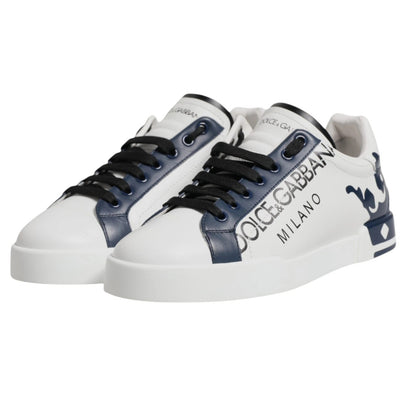 Dolce & Gabbana White Blue Crown Low Top Men Sneakers Shoes