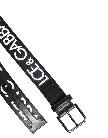 Dolce & Gabbana Black White DG Logo Brass Metal Buckle Belt