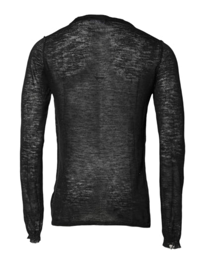 Dolce & Gabbana Black Polyester Crew Neck Pullover Sweater