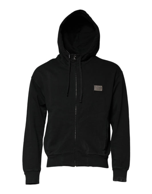 Dolce & Gabbana Black Logo Full Zip Hooded Men Sweatshirt Sweater