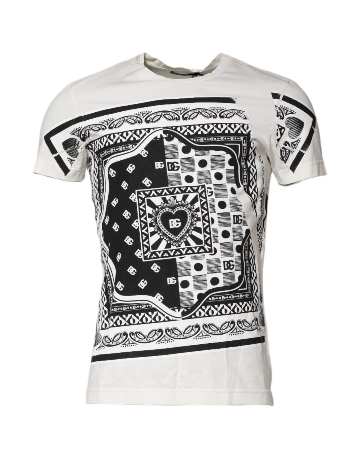 Dolce & Gabbana White Cotton Logo Bandana Print T-shirt