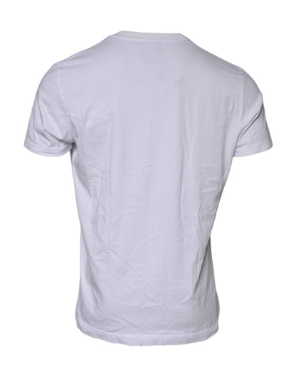 Dolce & Gabbana White Cotton Logo Patch Crew Neck T-shirt