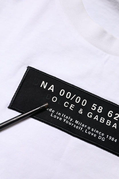 Dolce & Gabbana White Cotton Logo Patch Crew Neck T-shirt