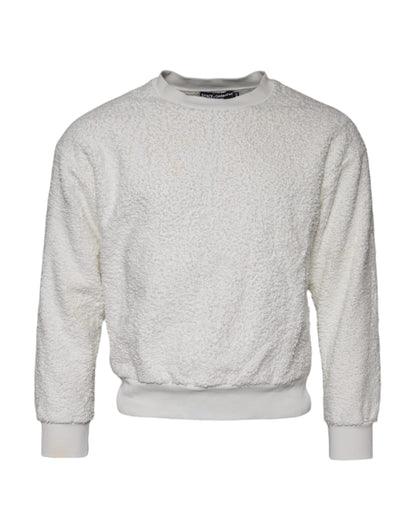 Dolce & Gabbana White Cotton Fleece Crew Neck Sweater