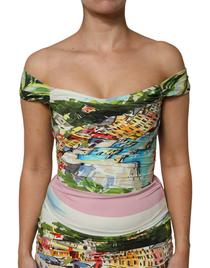 Dolce & Gabbana Multicolor Off Shoulder Long Sheath Dress