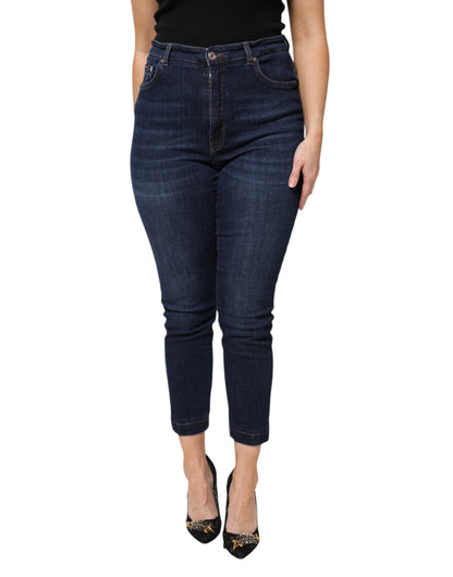 Dolce & Gabbana Blue Cotton High Waisted Cropped Denim Jeans