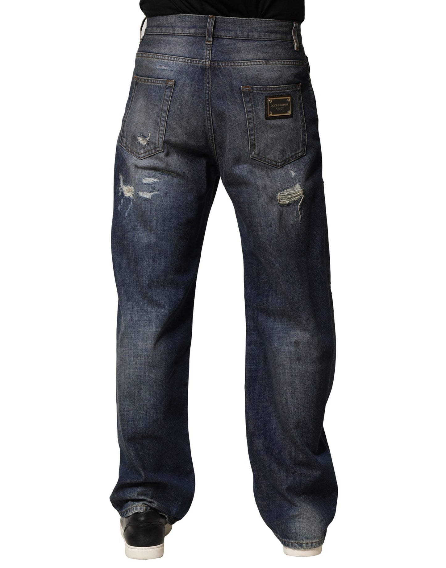 Dolce & Gabbana Blue Washed Tattered Cotton Men Jeans