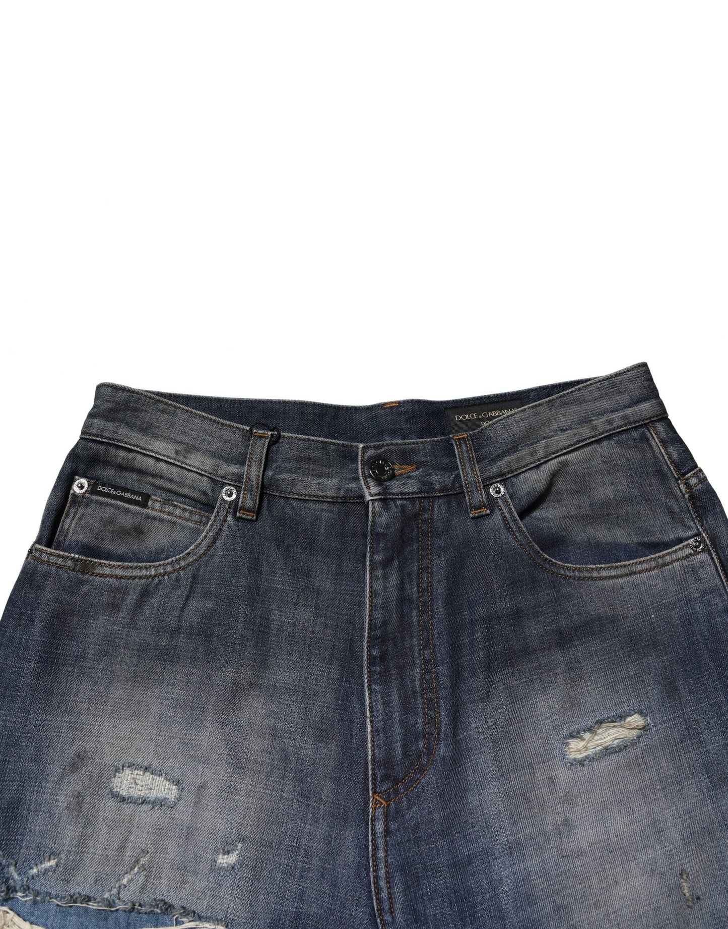 Dolce & Gabbana Blue Washed Tattered Cotton Men Jeans