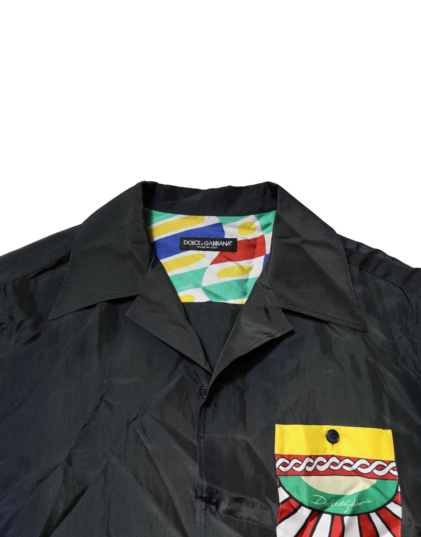 Dolce & Gabbana Black Silk Short Sleeves Men Casual Shirt