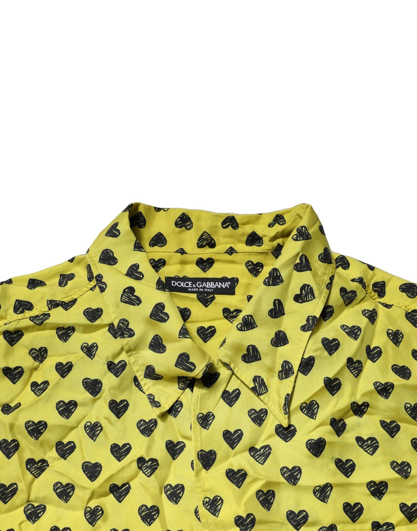 Dolce & Gabbana Yellow Heart Short Sleeves Men Casual Shirt