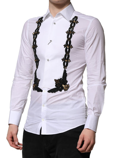 Dolce & Gabbana White GOLD Embellished Formal Men Dress Shirt