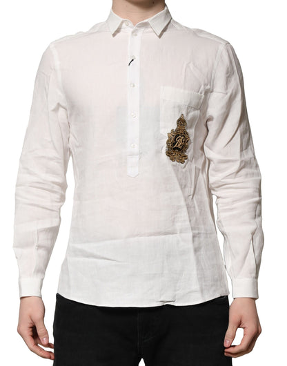 Dolce & Gabbana White DG Crown Embellish Dress Formal Shirt