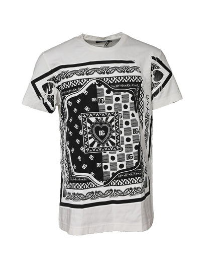 Dolce & Gabbana White Bandana Cotton Men Crew Neck T-shirt