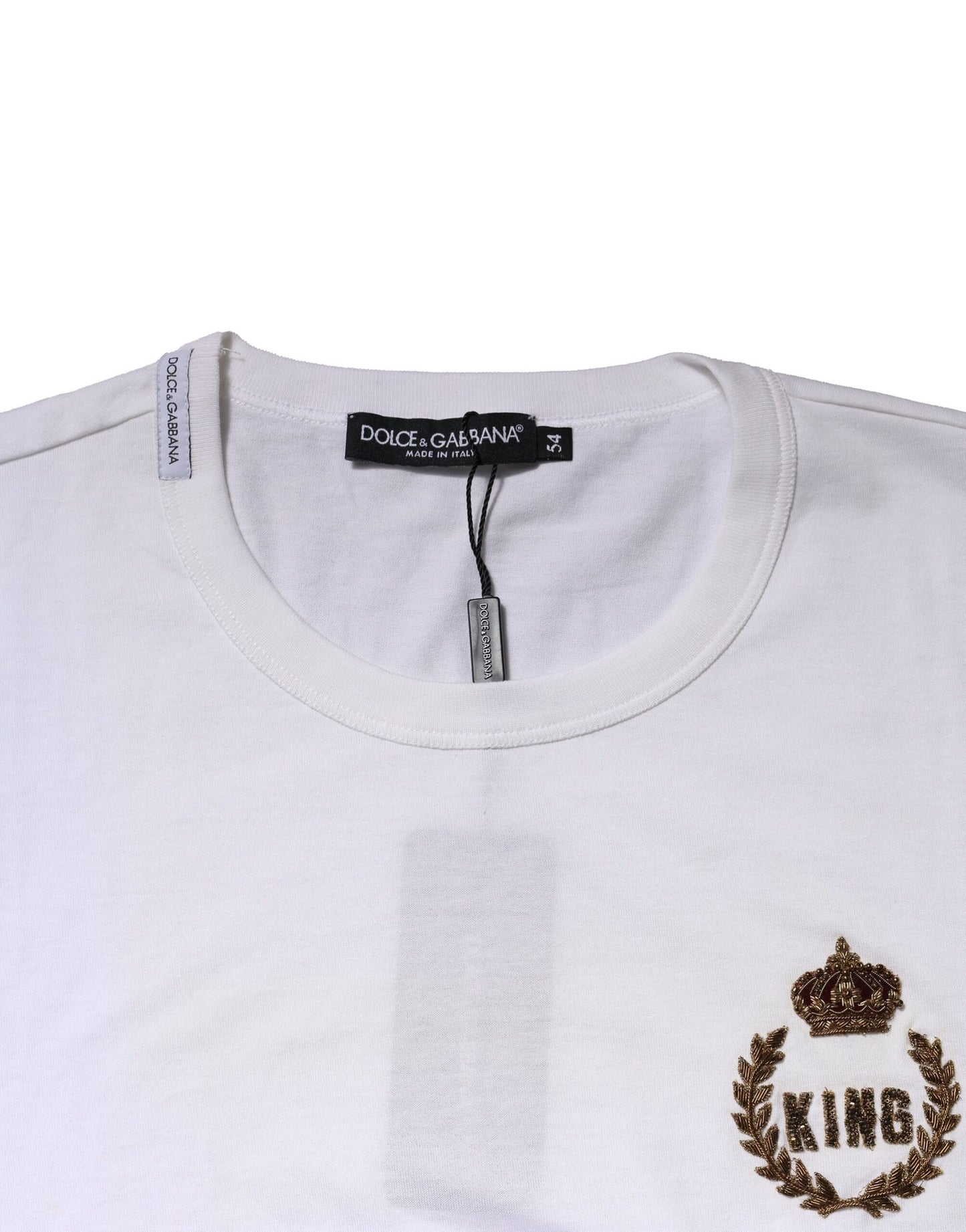 Dolce & Gabbana White King Crown Cotton Crew Neck T-shirt