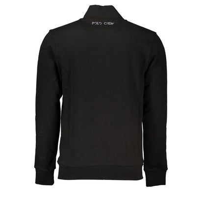 La Martina Black Cotton Men Sweater with Central Pockets and Zip