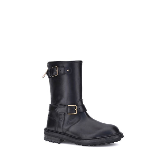 Dolce & Gabbana Black Calf Leather Bos Taurus Lace-Up Boots