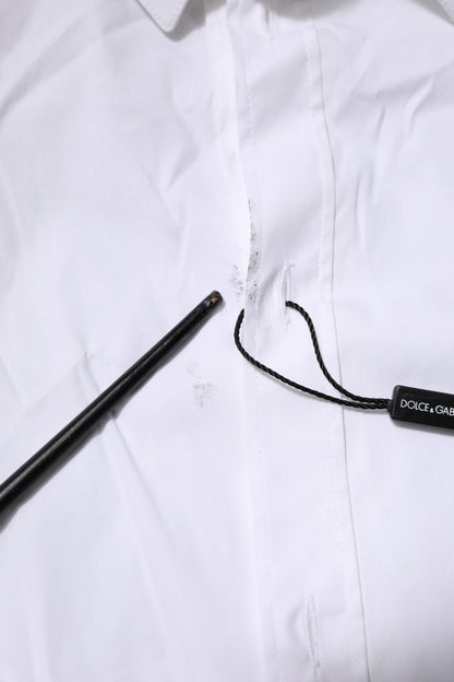 Dolce & Gabbana White Cotton GOLD Long Sleeves Formal Shirt