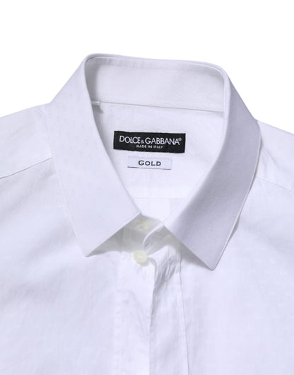 Dolce & Gabbana White GOLD Long Sleeve Dress Men Formal Shirt